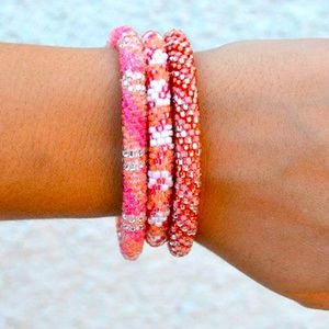 Nepal Glass Bead roll on Bracelet Set